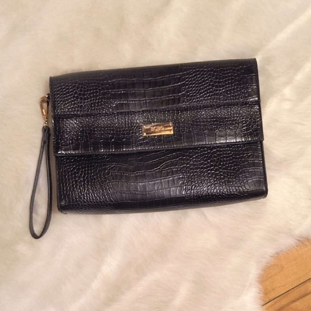 BCBG Paris Black Croc-Embossed Clutch. Great Condition